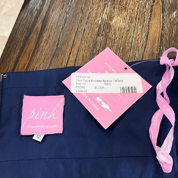 Pink by Alexia Designs Two-Piece Beaded Prom Gown Navy Blue Size 12 NWT